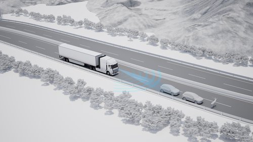 Illustration demonstrating Hyundai Xcient's Advanced Driver Assistance System