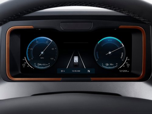 Close up of Hyundai XCIENT 12.3-inch digital gauge cluster
